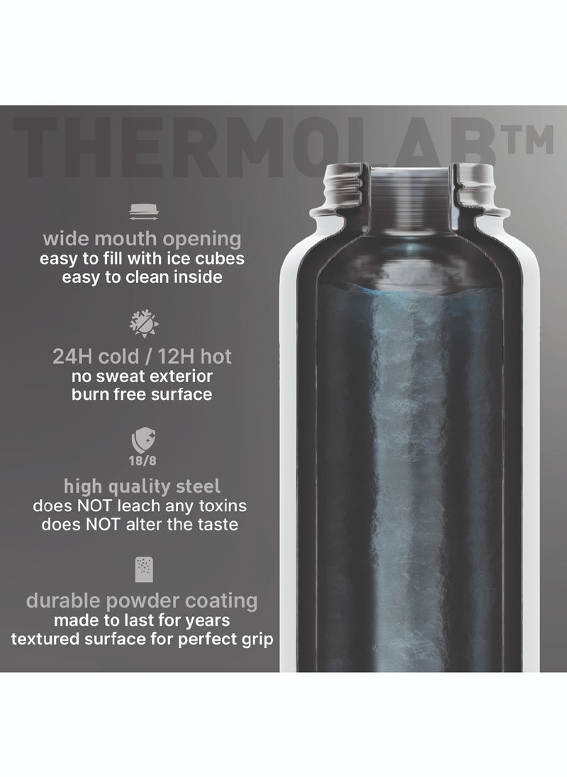 750ml Vacuum Insulated Water Bottle, Double Wall Thermolab series Stainless Steel 304 Drinking Flask with Straw Lid & Wide Mouth, 2 lids, Hot Cold Thermos Sports Bottle, 24oz (Sparkling White)