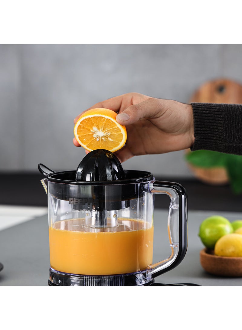 1 L Citrus Juicer 25 W| Set includes 2  Cones, Jar and a Transparent Lid| Automatic Juicer for making Orange Juice, Lemon, and so on| Plastic Body with Non-Slip Feet| 2 Years Warranty 1 L 25 W GCJ9900N Yellow/White