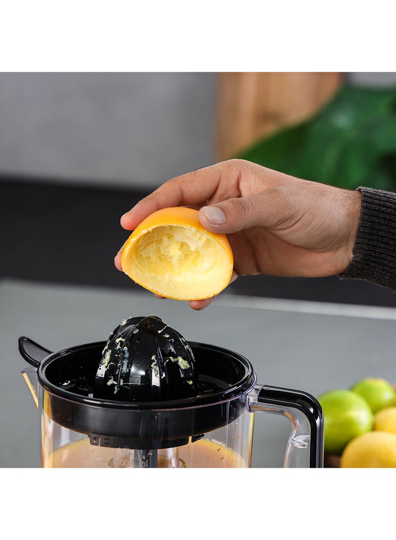 1 L Citrus Juicer 25 W| Set includes 2  Cones, Jar and a Transparent Lid| Automatic Juicer for making Orange Juice, Lemon, and so on| Plastic Body with Non-Slip Feet| 2 Years Warranty 1 L 25 W GCJ9900N Yellow/White