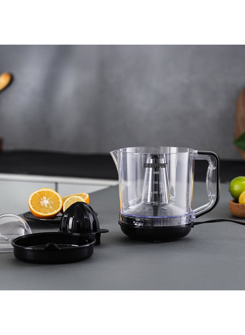1 L Citrus Juicer 25 W| Set includes 2  Cones, Jar and a Transparent Lid| Automatic Juicer for making Orange Juice, Lemon, and so on| Plastic Body with Non-Slip Feet| 2 Years Warranty 1 L 25 W GCJ9900N Yellow/White
