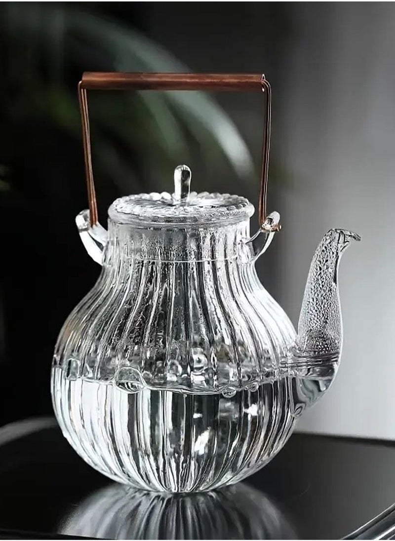 Borosilicate Ridged Glass Teapot With Copper Handle 600 ML