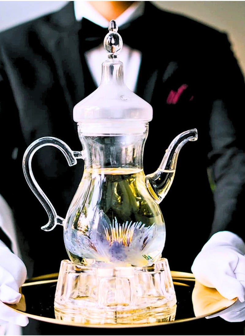 Arabic Style Dalla Glass Borosilicate Teapot 1000ml Heat-Resistant, Transparent with Spout for Easy Pouring - Ideal for Blooming & Loose Leaf Tea - Perfect for Ramadan, Thanksgiving Celebrations
