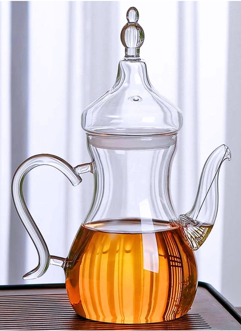Arabic Style Dalla Glass Borosilicate Teapot 1000ml Heat-Resistant, Transparent with Spout for Easy Pouring - Ideal for Blooming & Loose Leaf Tea - Perfect for Ramadan, Thanksgiving Celebrations