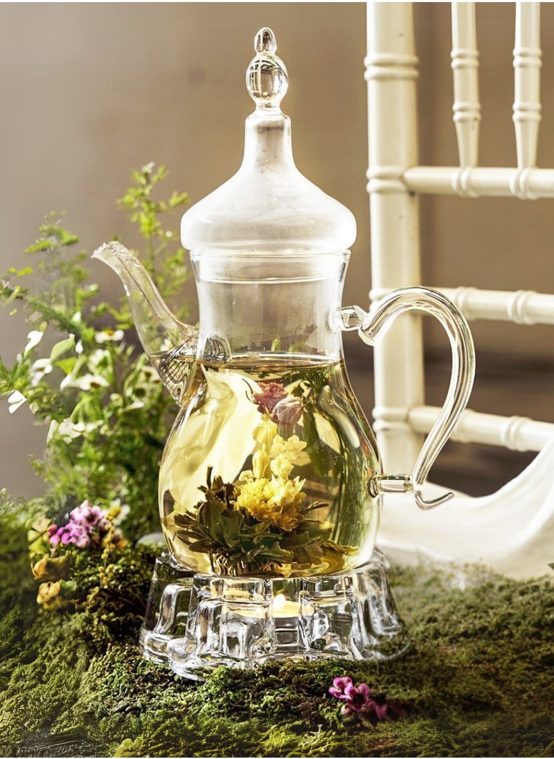 Arabic Style Dalla Glass Borosilicate Teapot 1000ml Heat-Resistant, Transparent with Spout for Easy Pouring - Ideal for Blooming & Loose Leaf Tea - Perfect for Ramadan, Thanksgiving Celebrations