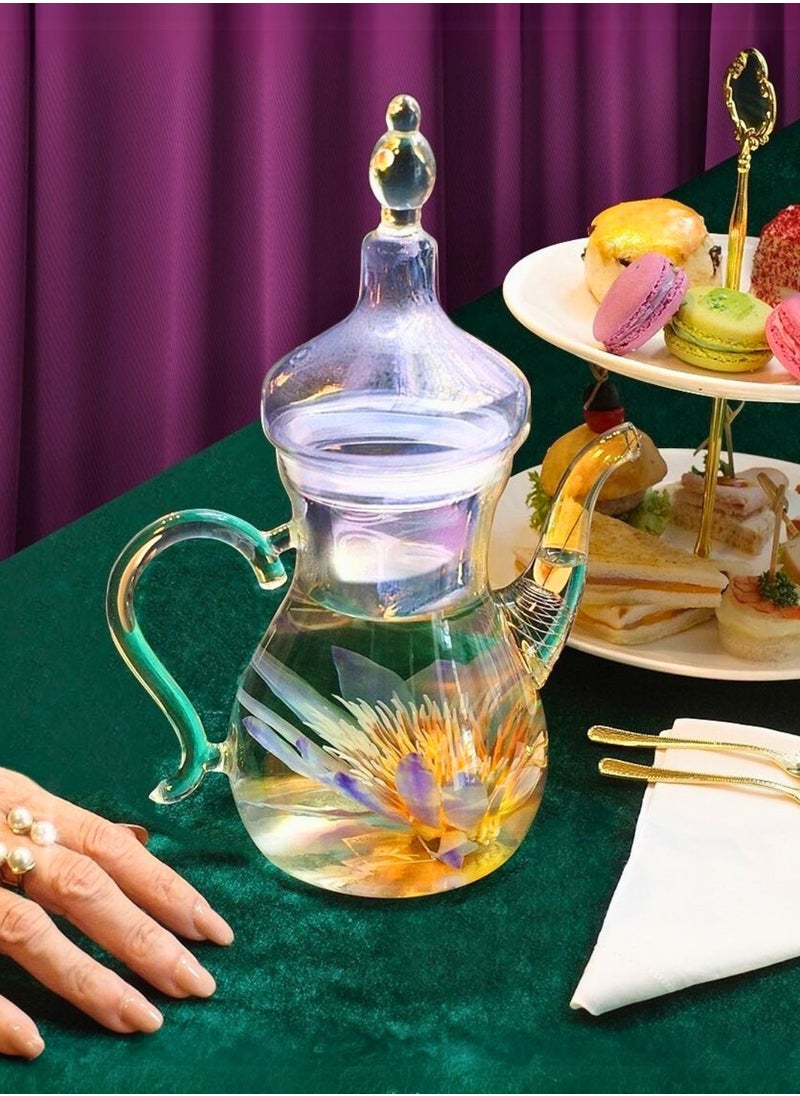 Arabic Style Dalla Glass Borosilicate Teapot 1000ml Heat-Resistant, Transparent with Spout for Easy Pouring - Ideal for Blooming & Loose Leaf Tea - Perfect for Ramadan, Thanksgiving Celebrations