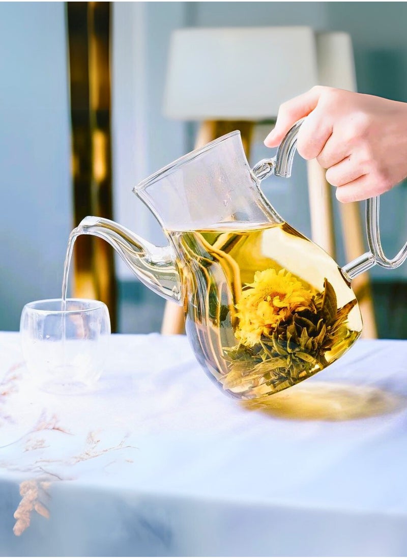 Arabic Style Dalla Glass Borosilicate Teapot 1000ml Heat-Resistant, Transparent with Spout for Easy Pouring - Ideal for Blooming & Loose Leaf Tea - Perfect for Ramadan, Thanksgiving Celebrations