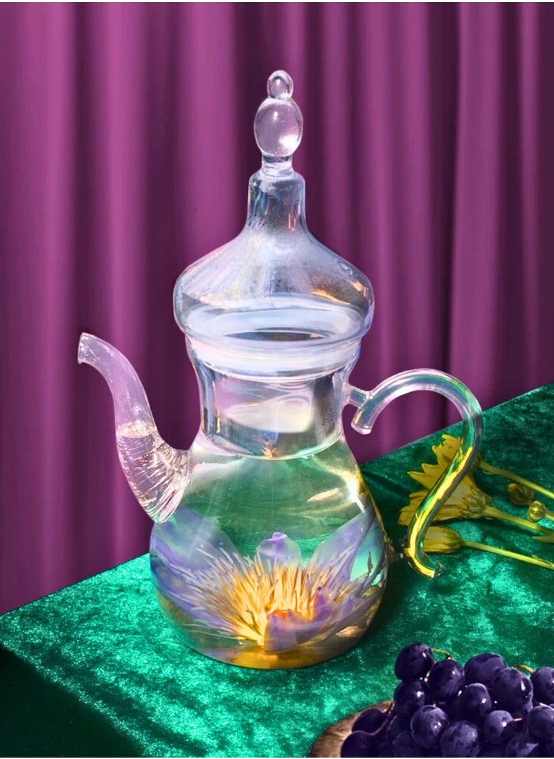 Arabic Style Dalla Glass Borosilicate Teapot 1000ml Heat-Resistant, Transparent with Spout for Easy Pouring - Ideal for Blooming & Loose Leaf Tea - Perfect for Ramadan, Thanksgiving Celebrations