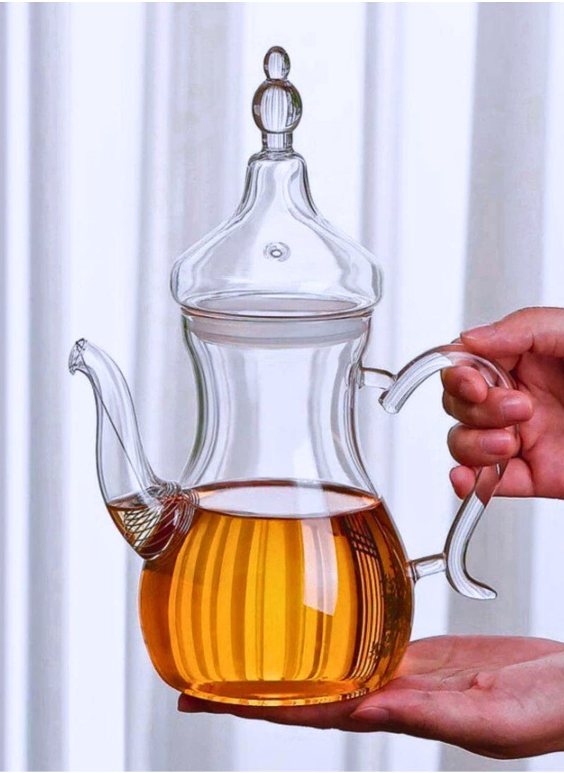 Arabic Style Dalla Glass Borosilicate Teapot 1000ml Heat-Resistant, Transparent with Spout for Easy Pouring - Ideal for Blooming & Loose Leaf Tea - Perfect for Ramadan, Thanksgiving Celebrations