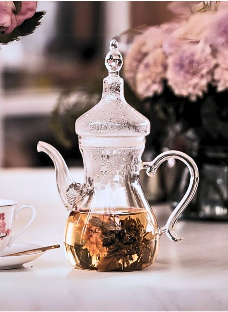 Arabic Style Dalla Glass Borosilicate Teapot 1000ml Heat-Resistant, Transparent with Spout for Easy Pouring - Ideal for Blooming & Loose Leaf Tea - Perfect for Ramadan, Thanksgiving Celebrations