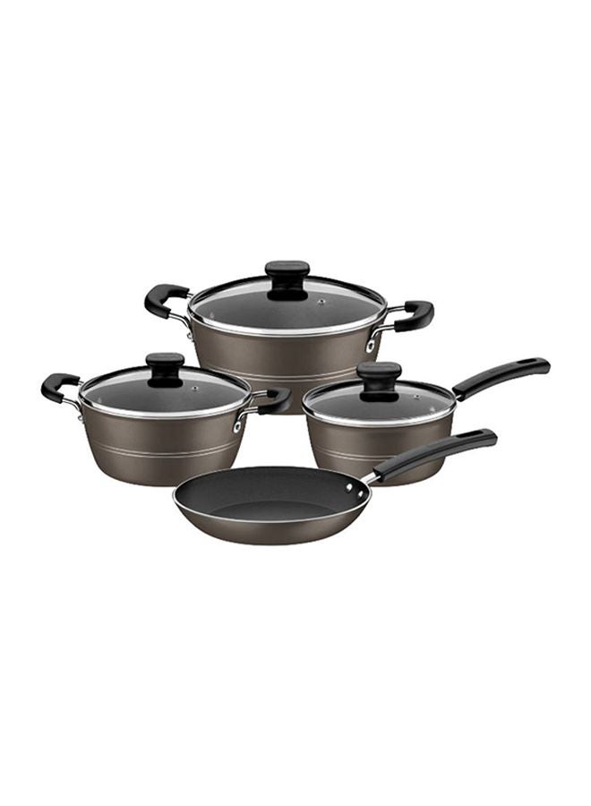 Tramontina Sicilia 7 Pieces Hazelnut Aluminum Cookware Set with Interior and Exterior Starflon Excellent Nonstick Coating Grey Large Casserole (24), Small Casserole (20), 1xSauce Pan (18), 1xDeep Frying Pan (24)cm