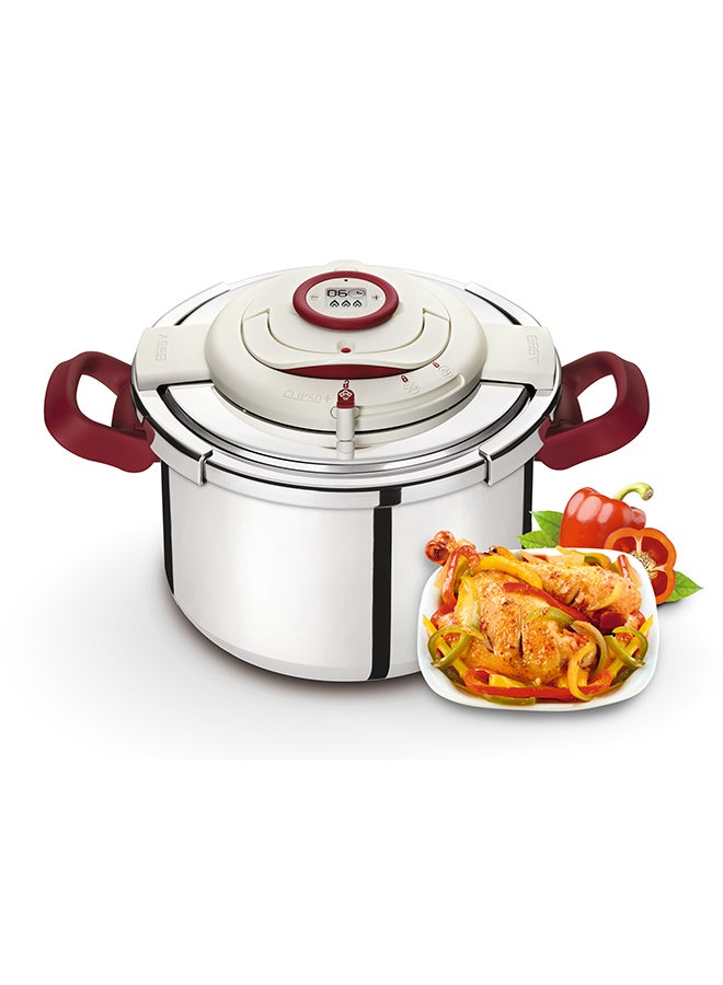 TEFAL Pressure Cooker | Clipso Precison 10 L | Stainless Steel | 2 Cooking Programs | Foldable Handles | Made in France | 2 Years Warranty | P4411562 Red and Silver 10.0Liters