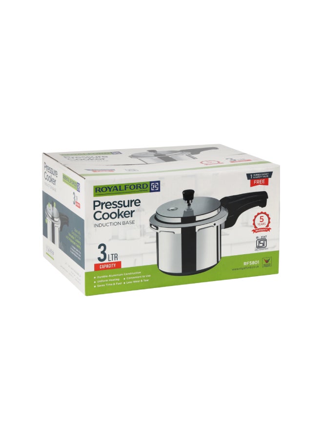 Pressure Cooker Induction Base 1 Rubber Gasket And Safety Valve Free Silver 3Liters