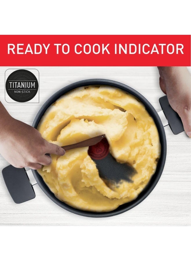 TEFAL Cooking Pot | Tempo Flame 24 cm Non Stick Casserole With Lid | Red | Aluminium | 2 Years Warranty | C3044685 Red with black flames 24cm