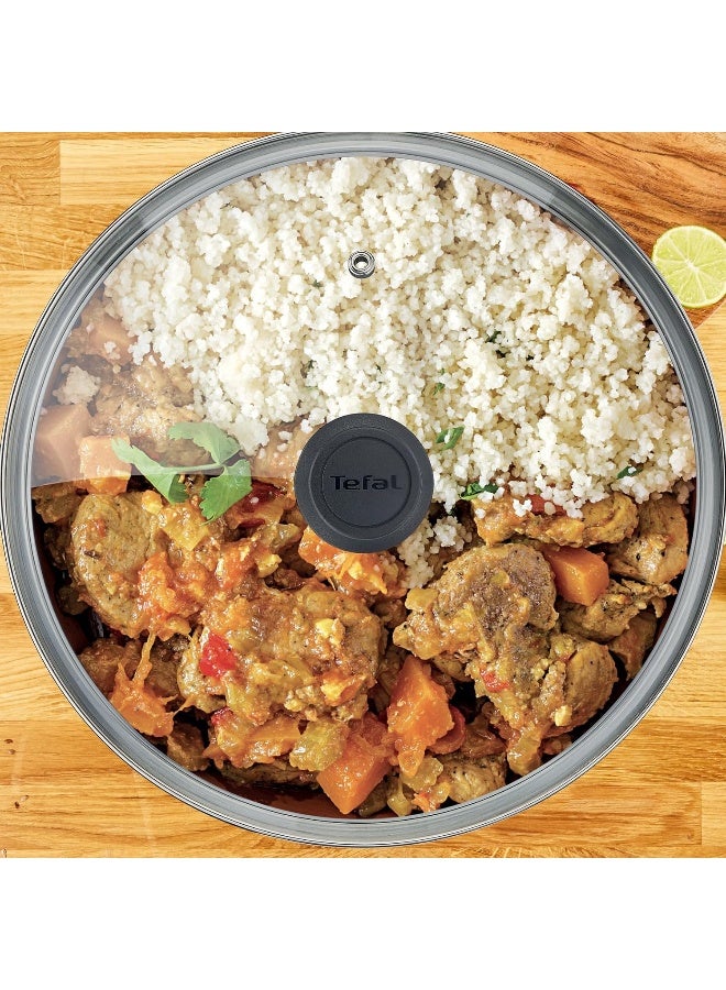 TEFAL Cooking Pot | Tempo Flame 24 cm Non Stick Casserole With Lid | Red | Aluminium | 2 Years Warranty | C3044685 Red with black flames 24cm