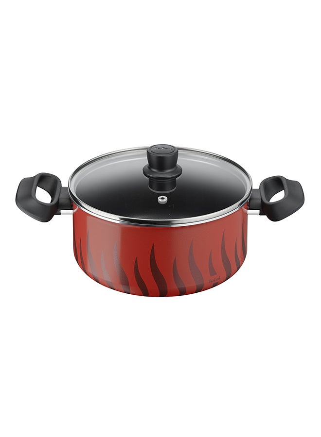 TEFAL Cooking Pot | Tempo Flame 22 cm Non Stick Casserole With Lid | Red | Aluminium | 2 Years Warranty | C3044585 Red with flame design 22cm