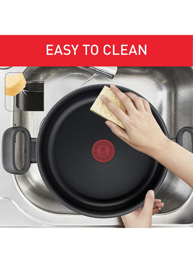 TEFAL Cooking Pot | Tempo Flame 22 cm Non Stick Casserole With Lid | Red | Aluminium | 2 Years Warranty | C3044585 Red with flame design 22cm