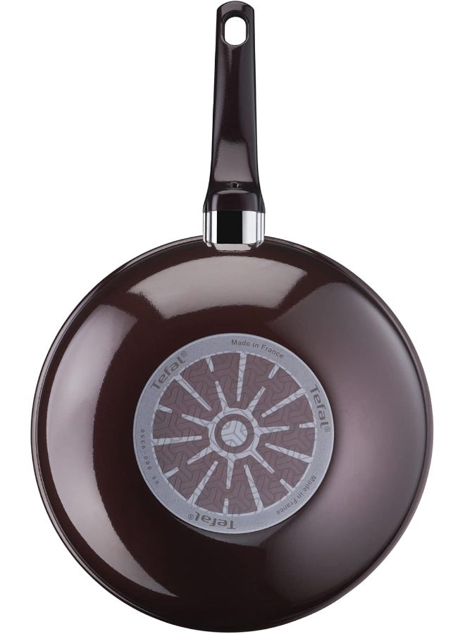 Wok Pan | Resist Intense 28 cm Non-Stick Wok Frying Pan with Thermo Spot | Flame Protect Resistant | Ideal Shape | Easy Cleaning | Safe | Bordeaux Burgundy| D5221983 Burgundy Wok Pancm
