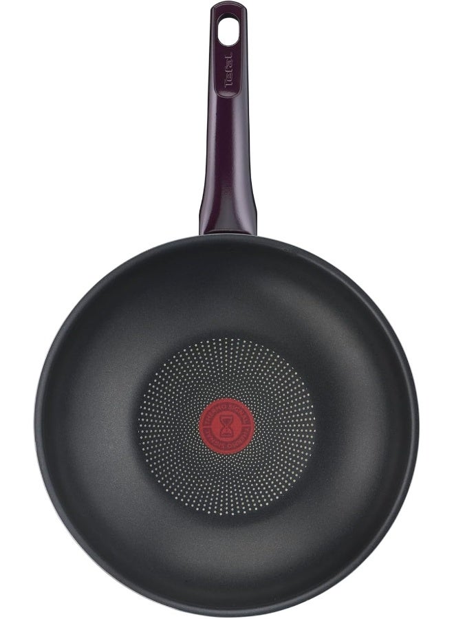 Wok Pan | Resist Intense 28 cm Non-Stick Wok Frying Pan with Thermo Spot | Flame Protect Resistant | Ideal Shape | Easy Cleaning | Safe | Bordeaux Burgundy| D5221983 Burgundy Wok Pancm