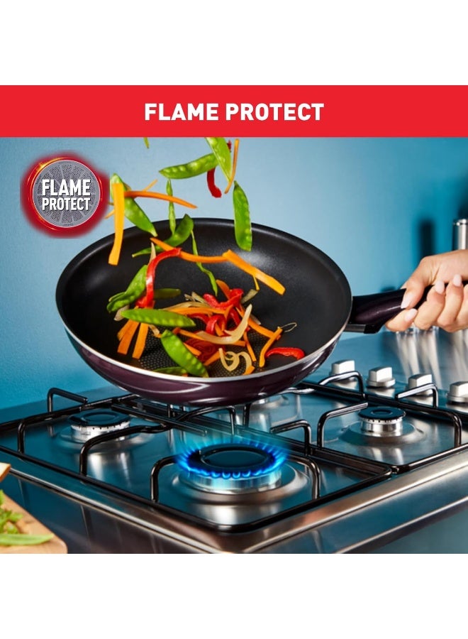 Wok Pan | Resist Intense 28 cm Non-Stick Wok Frying Pan with Thermo Spot | Flame Protect Resistant | Ideal Shape | Easy Cleaning | Safe | Bordeaux Burgundy| D5221983 Burgundy Wok Pancm