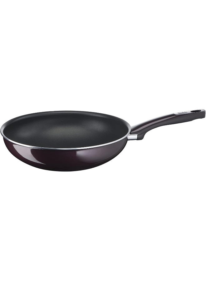 Wok Pan | Resist Intense 28 cm Non-Stick Wok Frying Pan with Thermo Spot | Flame Protect Resistant | Ideal Shape | Easy Cleaning | Safe | Bordeaux Burgundy| D5221983 Burgundy Wok Pancm