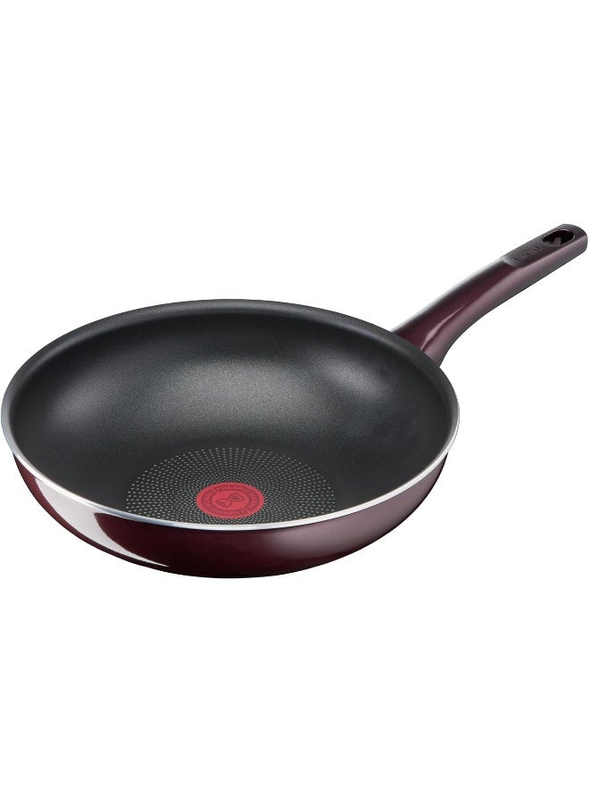 Wok Pan | Resist Intense 28 cm Non-Stick Wok Frying Pan with Thermo Spot | Flame Protect Resistant | Ideal Shape | Easy Cleaning | Safe | Bordeaux Burgundy| D5221983 Burgundy Wok Pancm