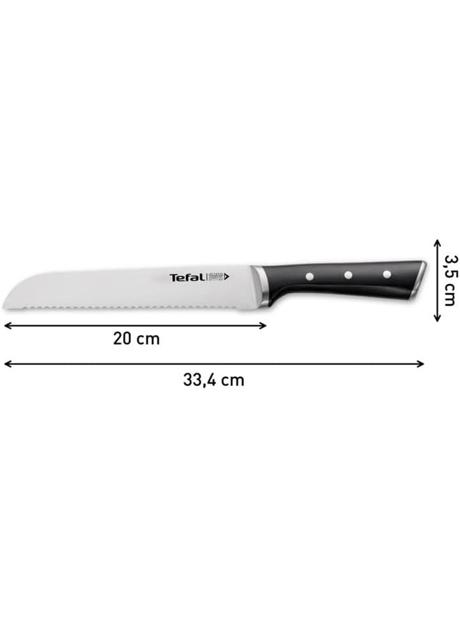 TEFAL Ice Force Bread Knife | 20 cm | Kitchen Knife | German Stainless Steel Blade | Long-Lasting Cutting Performance and Sharpness | Dishwasher safe | Black | 2 Years Warranty | K2320414 Black 20cm