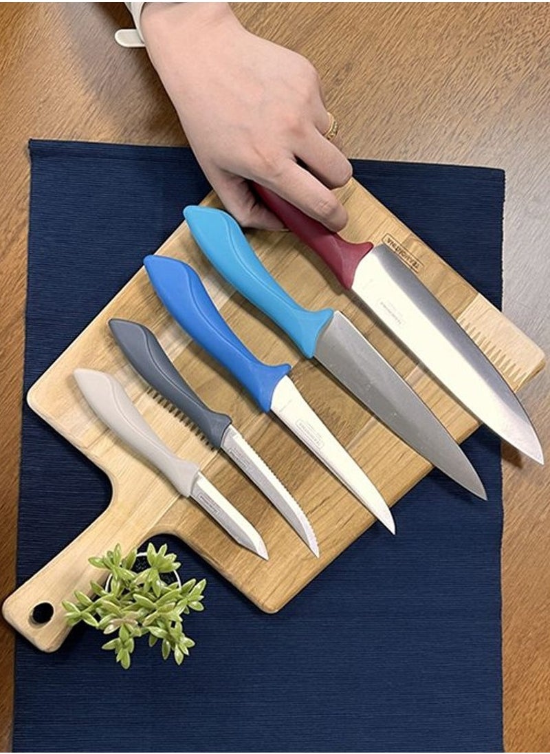 Since 1911,Made in Brazil- Affilata 5 Pieces Knife Set with Stainless Steel Blade and Multicolor Polypropylene Handle