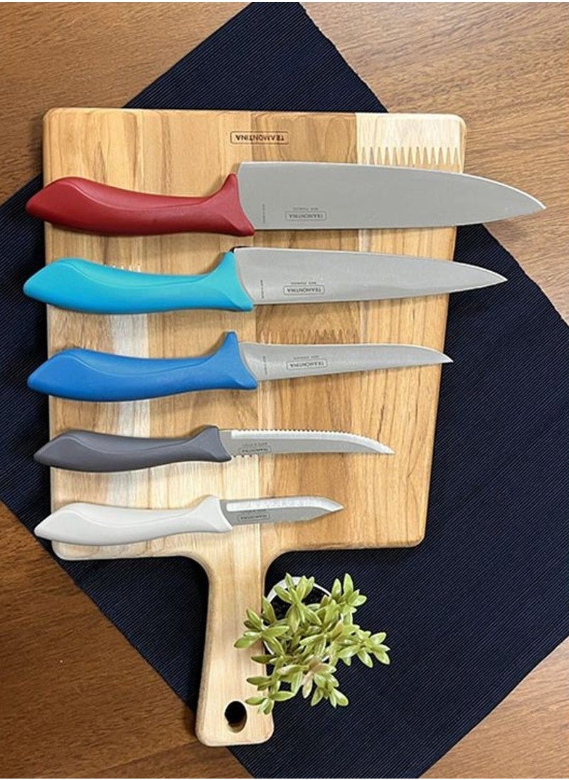 Since 1911,Made in Brazil- Affilata 5 Pieces Knife Set with Stainless Steel Blade and Multicolor Polypropylene Handle