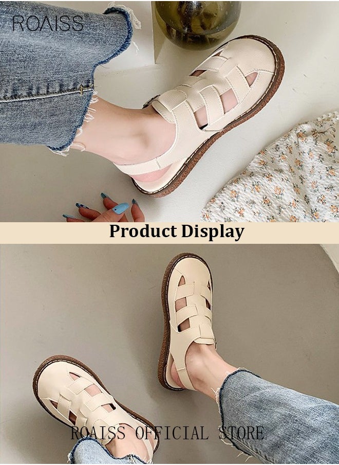 Ladies Solid Color Flat Shoes Ladies Rubber Sole Strap Sandals Snap Button Adjustable Size Mary Jane Beach Sandals Women's Breathable Comfortable Non-Slip Sandals