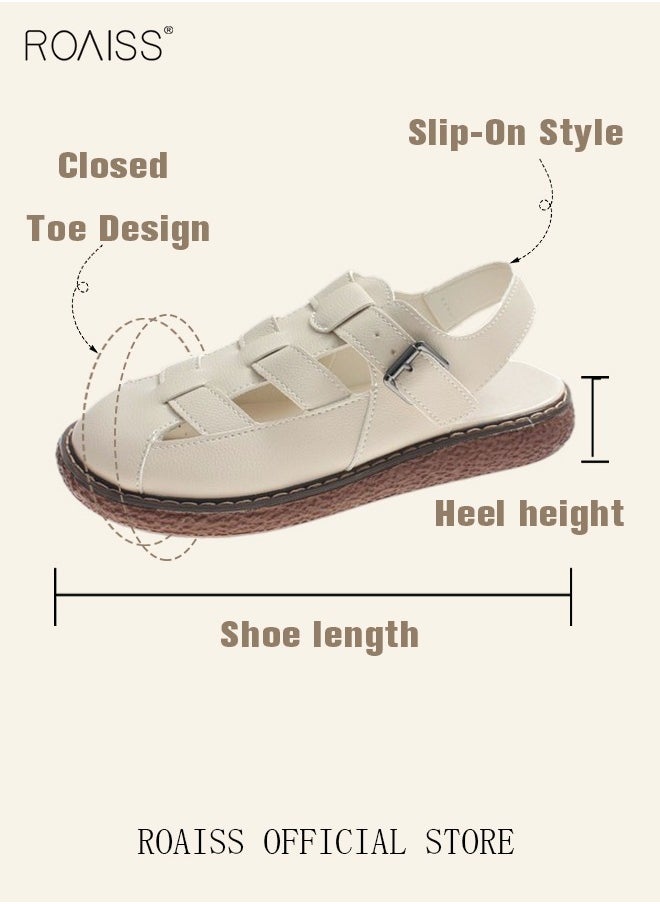 Ladies Solid Color Flat Shoes Ladies Rubber Sole Strap Sandals Snap Button Adjustable Size Mary Jane Beach Sandals Women's Breathable Comfortable Non-Slip Sandals