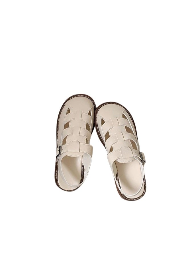 Ladies Solid Color Flat Shoes Ladies Rubber Sole Strap Sandals Snap Button Adjustable Size Mary Jane Beach Sandals Women's Breathable Comfortable Non-Slip Sandals