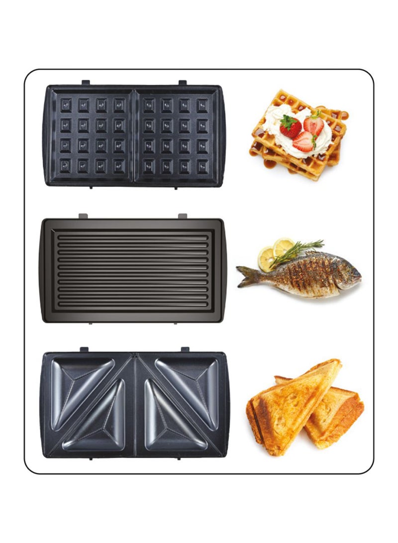 3-in-1 Detachable Multi Toaster with Thermostatic Control, Non-Stick Plates for Sandwiches, Waffles and Grilling 750 W SF9955DMT Black