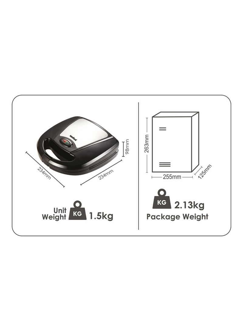 3-in-1 Detachable Multi Toaster with Thermostatic Control, Non-Stick Plates for Sandwiches, Waffles and Grilling 750 W SF9955DMT Black