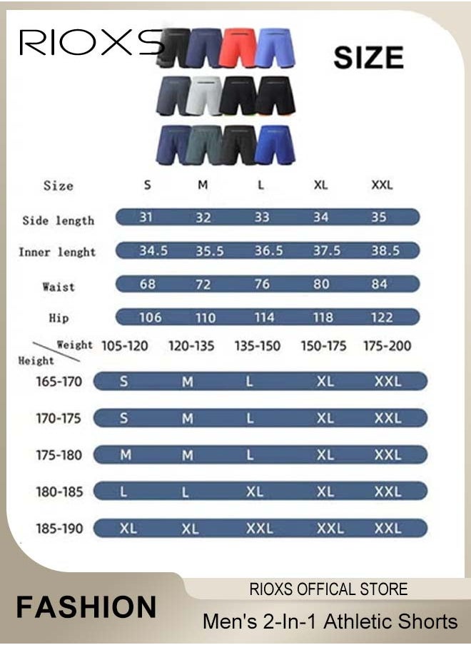 Men's 2-In-1 Athletic Running Shorts, Lightweight Sportwear Quick-Drying Shorts, Fitness Stretch Sports Shorts with Pocket, No Fading, No Deformation