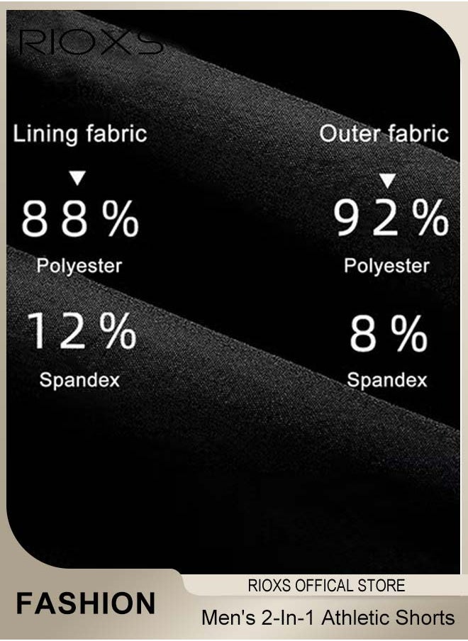 Men's 2-In-1 Athletic Running Shorts, Lightweight Sportwear Quick-Drying Shorts, Fitness Stretch Sports Shorts with Pocket, No Fading, No Deformation