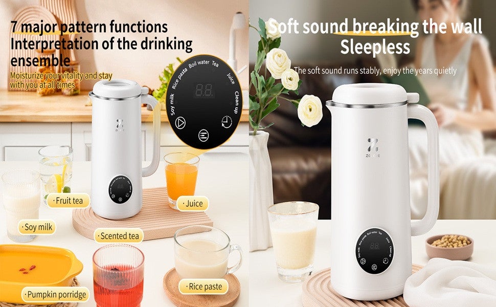 Multi-Functional Blender & Kettle 600W Power 600mL Electrice Blender with 10 Stainless Steel Blades, 4 Blending Mode  Touch Screen Make Smoothies, Juices and Soy Milk (Grinder/Chopper) MB601-White