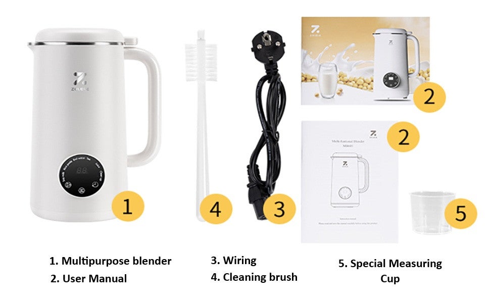 Multi-Functional Blender & Kettle 600W Power 600mL Electrice Blender with 10 Stainless Steel Blades, 4 Blending Mode  Touch Screen Make Smoothies, Juices and Soy Milk (Grinder/Chopper) MB601-White