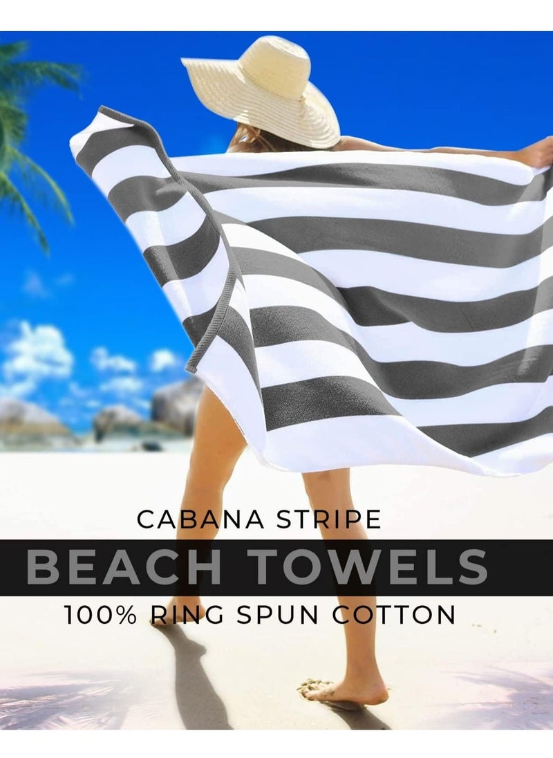 2-Pieces Oversized Beach Towels Extra Large 100% Cotton Summer Pool Cabana Stripe Highly Absorbent And Soft Towel