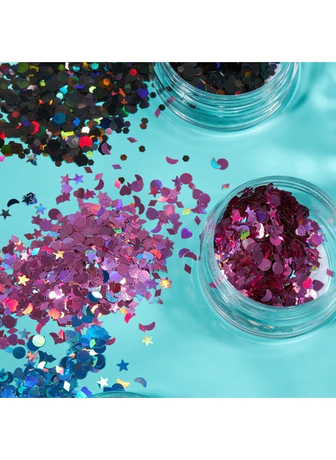 Holographic Glitter Shapes by Moon Glitter – 100% Cosmetic Glitter for Face, Body, Nails, Hair and Lips - 0.10oz - Set of 8 colours
