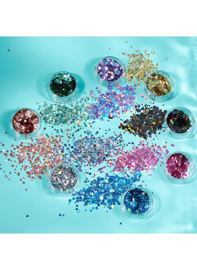Holographic Glitter Shapes by Moon Glitter – 100% Cosmetic Glitter for Face, Body, Nails, Hair and Lips - 0.10oz - Set of 8 colours