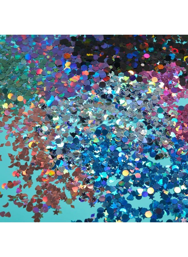 Holographic Glitter Shapes by Moon Glitter – 100% Cosmetic Glitter for Face, Body, Nails, Hair and Lips - 0.10oz - Set of 8 colours