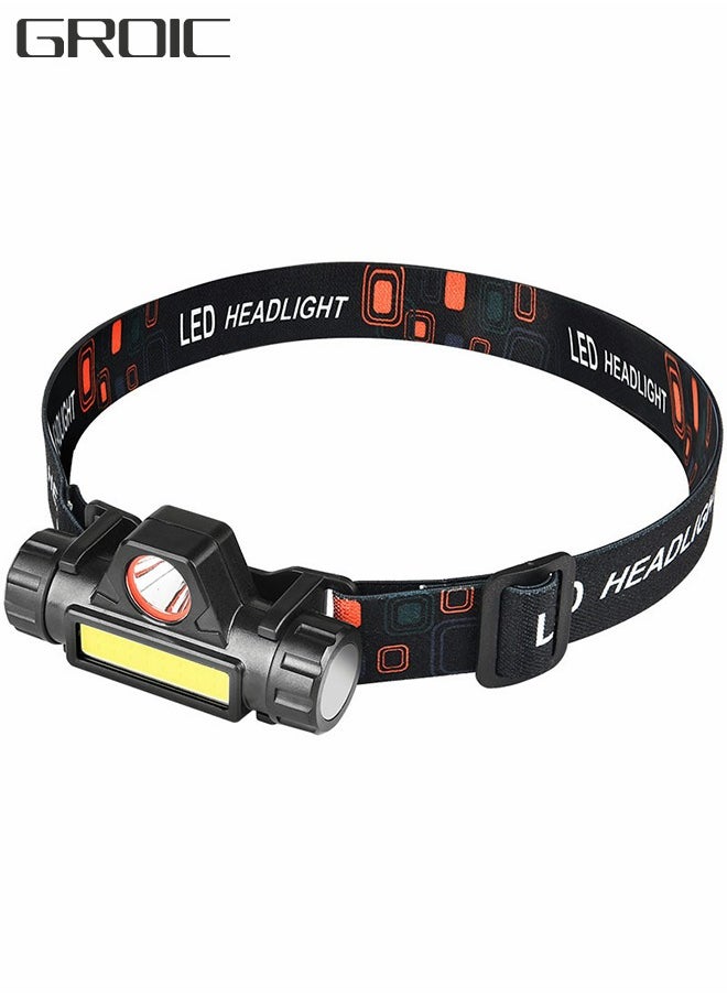 Rechargeable Waterproof  LED Headlamp with 2 Lights and Adjustable Headlight Beam for Running Camping Cycling Outdoor Adults Kids