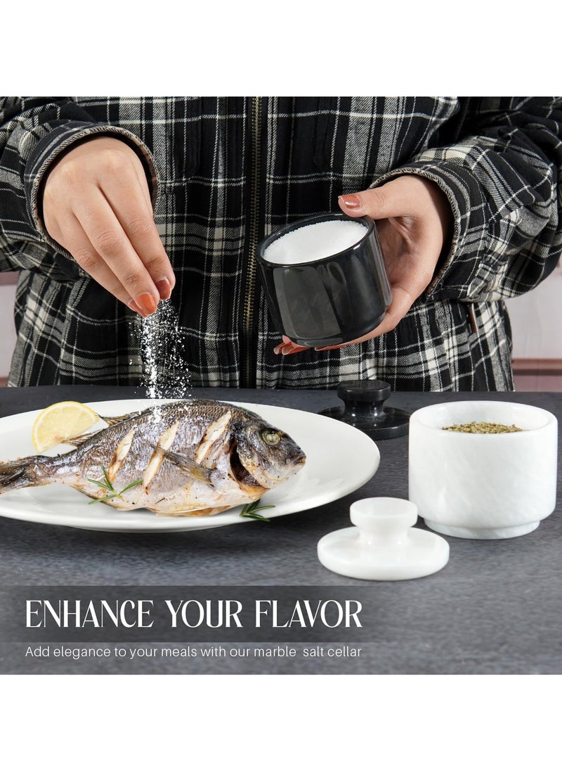 Handmade Marble Black and White Salt Cellar Set of 2 Bowls Decor for Kitchen Counter