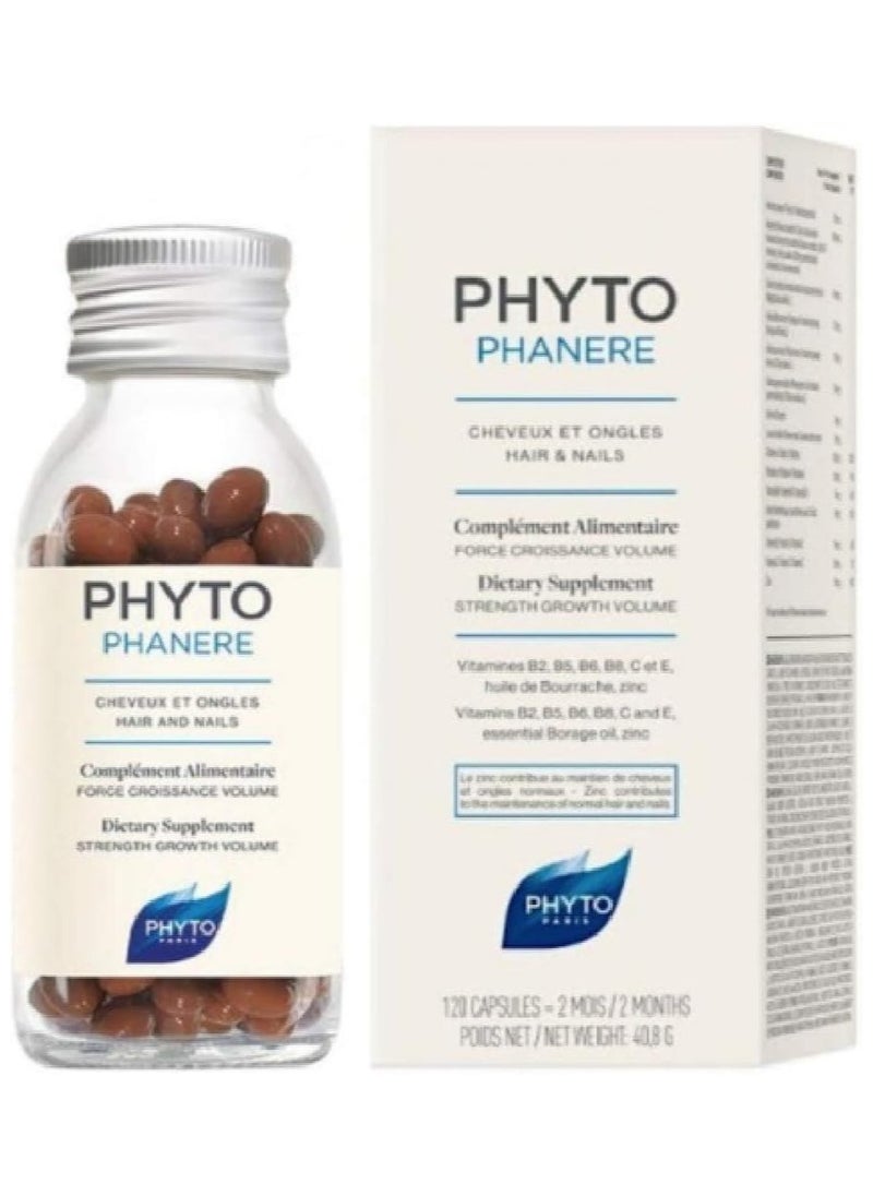 Phyto Phytophanere Hair & Nails Supplement - 120 Capsules | Vitamin-Rich Formula with B-Complex, Zinc & Essential Oils
