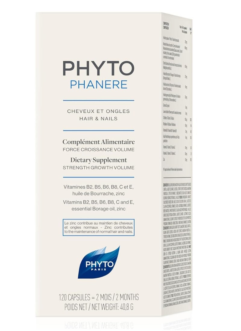 Phyto Phytophanere Hair & Nails Supplement - 120 Capsules | Vitamin-Rich Formula with B-Complex, Zinc & Essential Oils