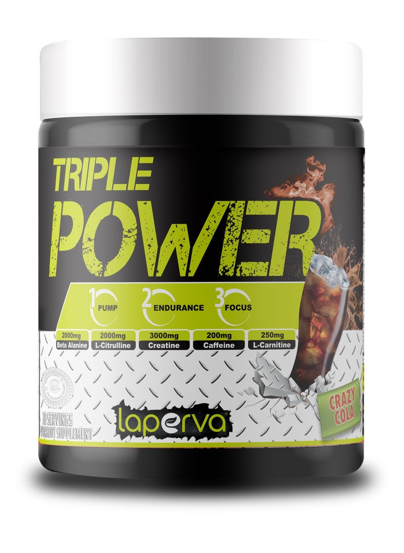 Laperva Triple Power Pre Workout, Elevate Energy, Enhance Focus and Concentration, Increase The Blood Flow and Pump, Crazy Cola Flavor, 30 Servings-300gm