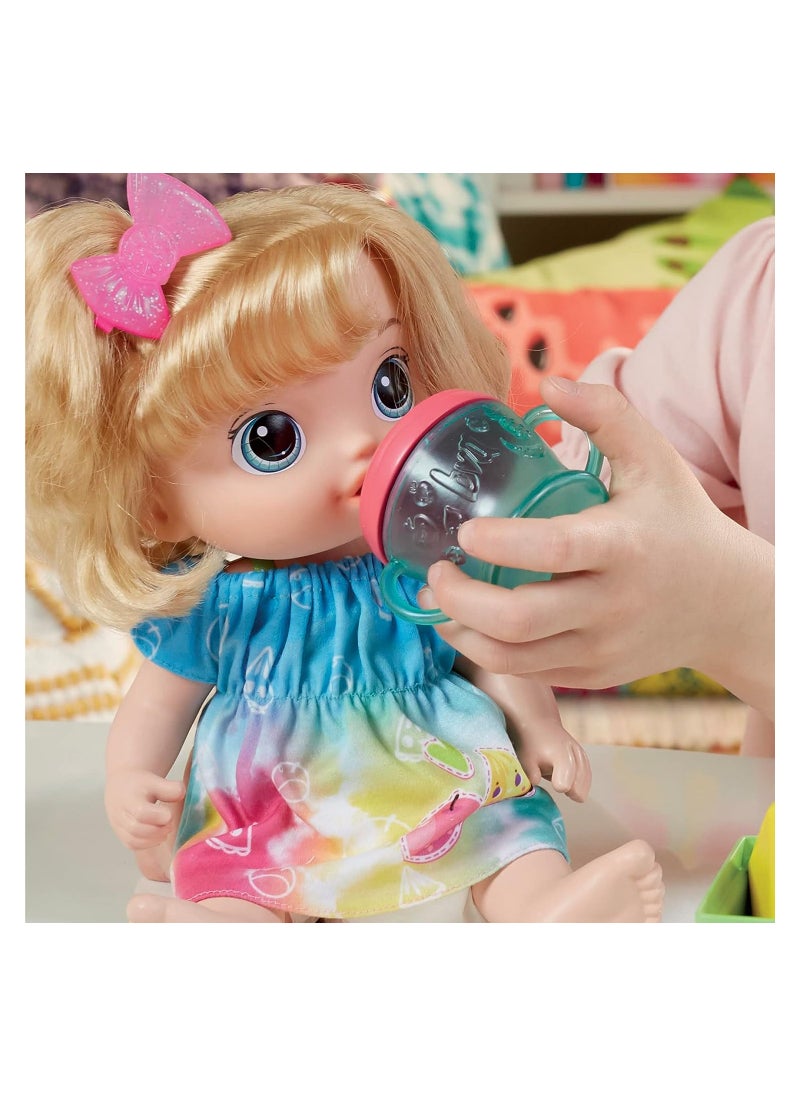 Baby Alive Fruity Sips Baby Doll - Blonde Hair And Blue Eyes