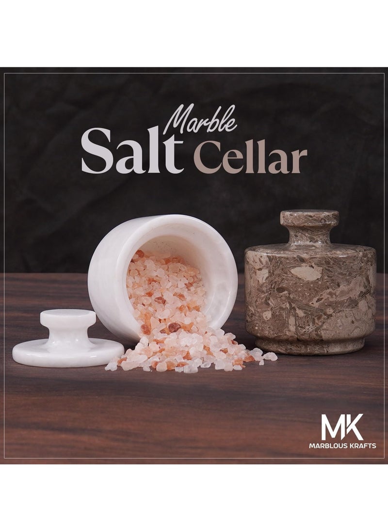 Handcrafted Marble Set of 2 Marinara and White Salt Cellar Kitchen Decor