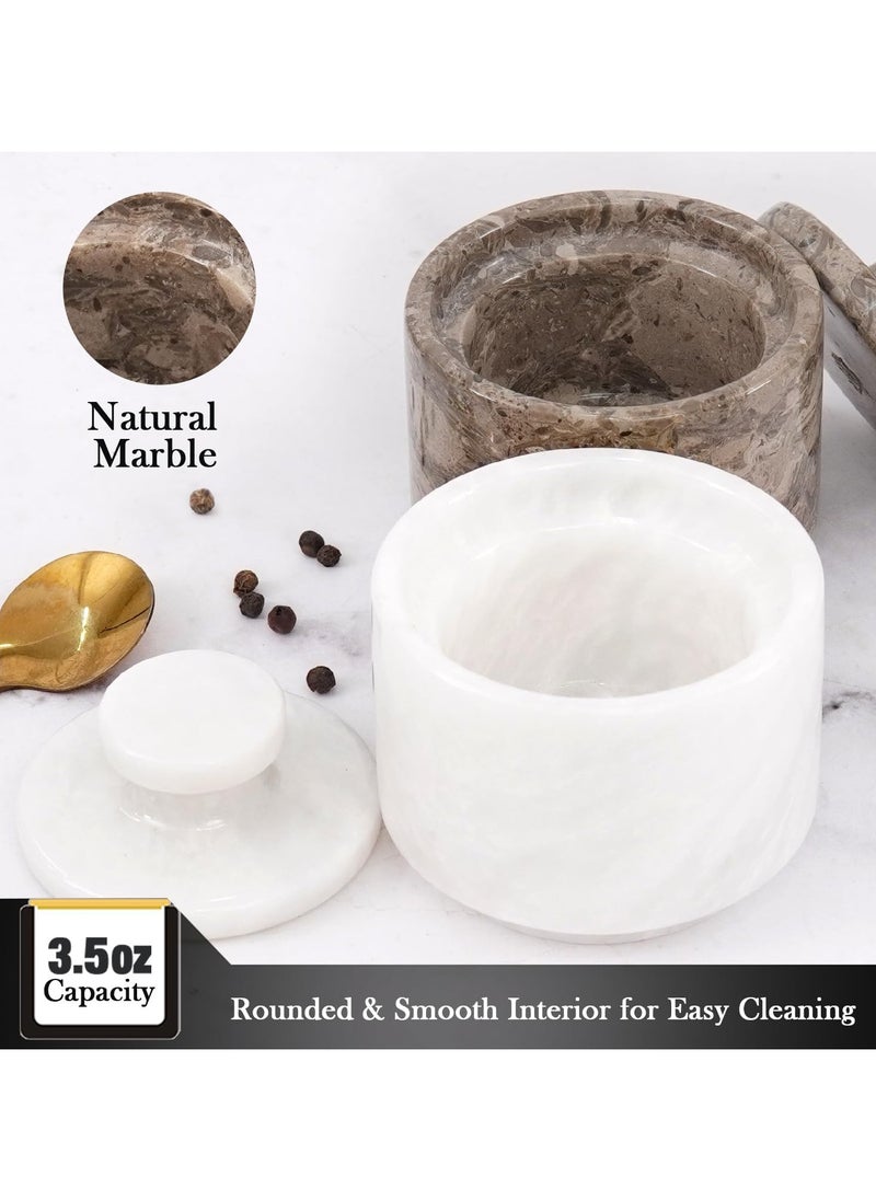 Handcrafted Marble Set of 2 Marinara and White Salt Cellar Kitchen Decor
