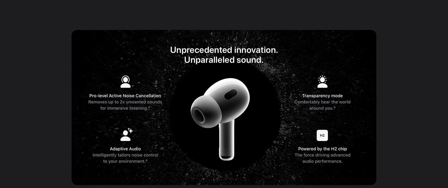 AirPods Pro 2 Wireless Earbuds, Bluetooth Headphones, Active Noise Cancellation, Hearing Aid Feature, Transparency, Personalized Spatial Audio, High-Fidelity Sound, H2 Chip, USB-C Charging White